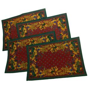Williams Sonoma Placemats Set of 4 French Country Provence Botanical Maroon Gold